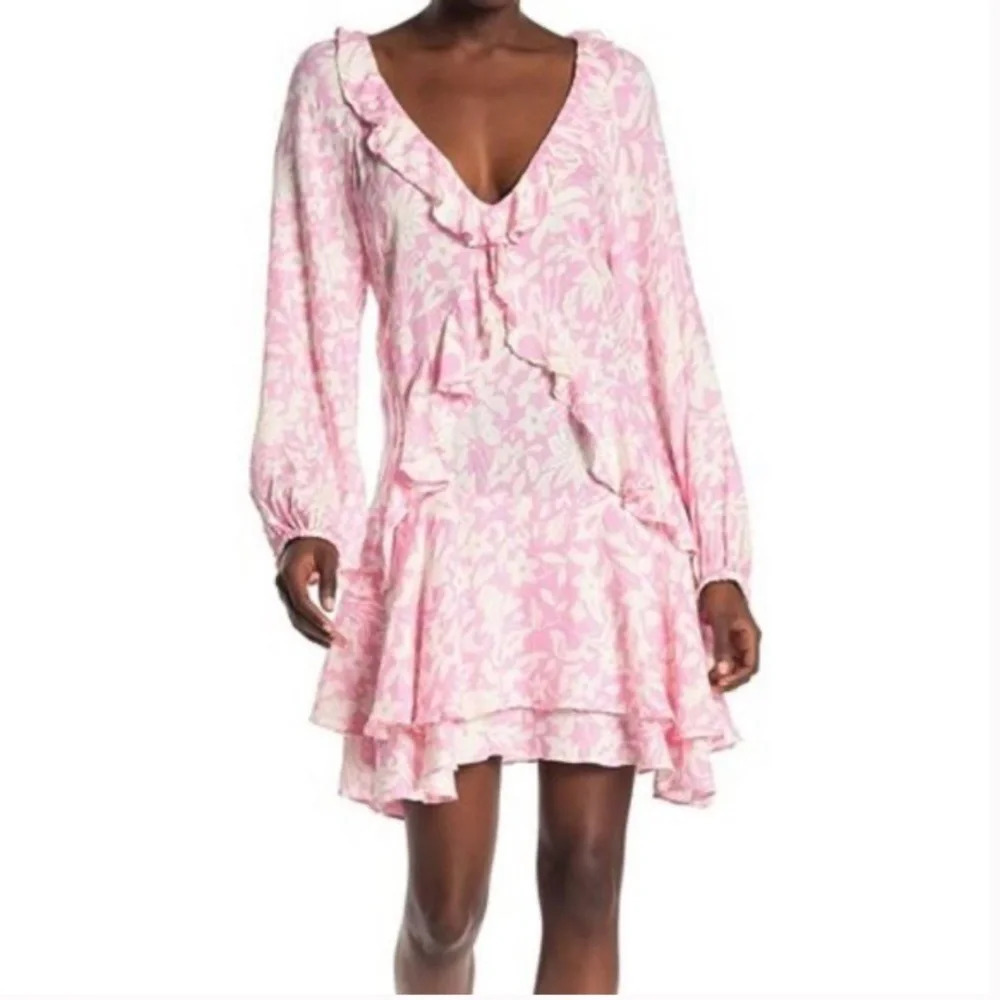 NWT: Free People Rebecca Floral Ruffled Dress BubbleGum Size Small